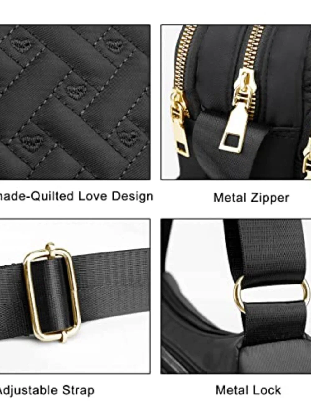 Nylon Crossbody Bag with Hand Stitched Love Patterns, Travel